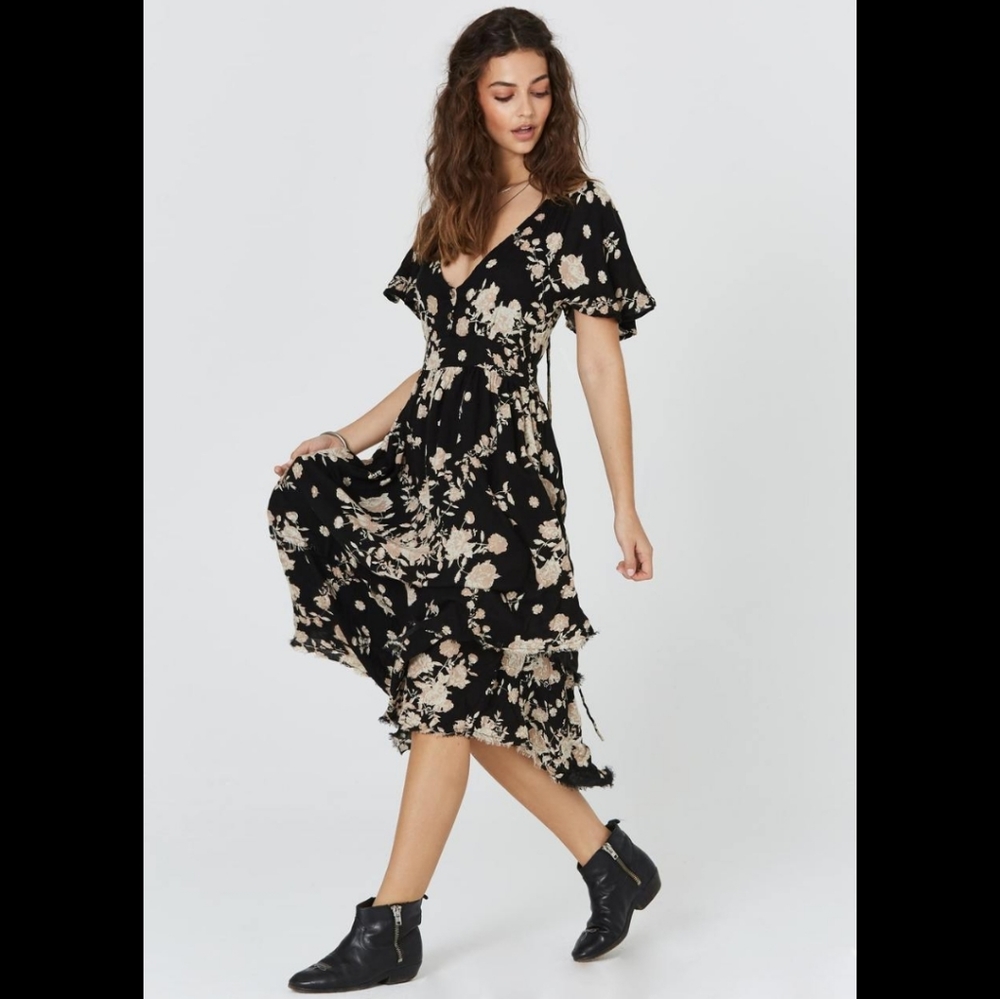 Jen's Pirate Booty Goya midi dress obsidian Spanish Rose black lace down XS gown